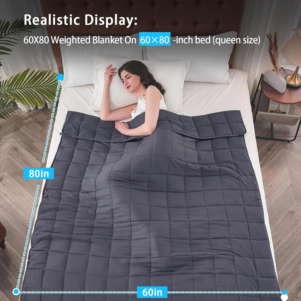 Weighted Blanket for Adults (20 Lbs, 60” X 80”, Grey) Cooling Heavy Blanket for Sleeping Perfect for 190-210 Lbs, Queen Size Breathable Blanket with Premium Glass Bead, Machine Washable